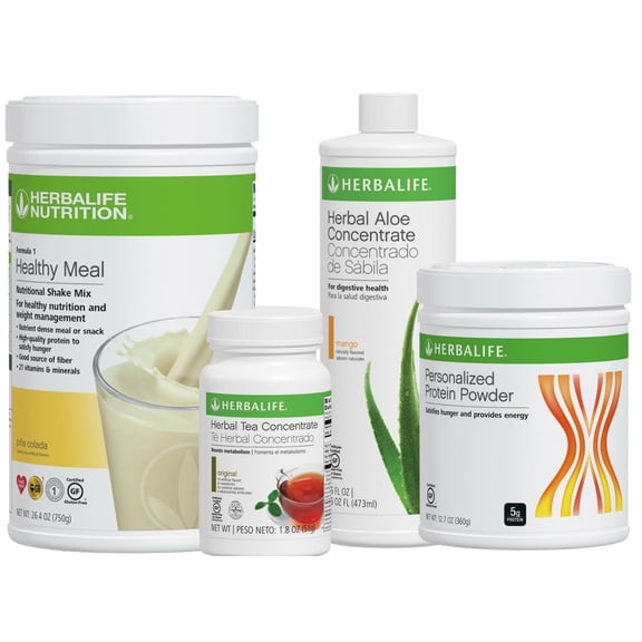 HERBA LIFE NUTRITION Formula 1 Four Combo (PiñaColada 750g) Healthy Nutritional Shake Mix-Herbal Aloe Concentrate Pint 473ml-Personalized Protein Powder 360g and Herbal Tea Concentrate 51g