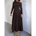 thumbnail image 5 of Women's Fall Long Sleeve Wedding Guest Dresses One Shoulder Elegant Formal Pleated Midi Maxi Dress Brown M, 5 of 8