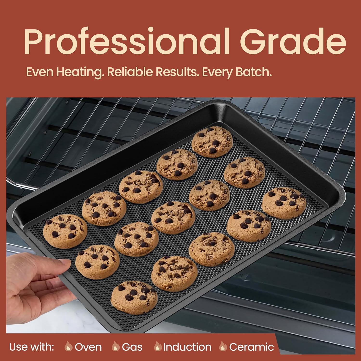 Bakken Diamond Bottom Cookie Sheet Set of 2, Nonstick Carbon Steel Baking Pans, Stackable, Oven Safe 450°F, Small & Medium