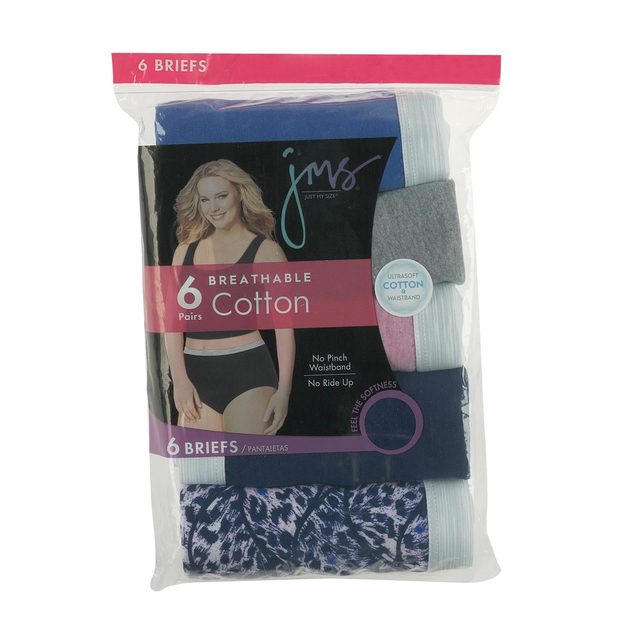 JUST MY SIZE Womens Plus Size Cool Comfort Cotton Brief 6-Pack 