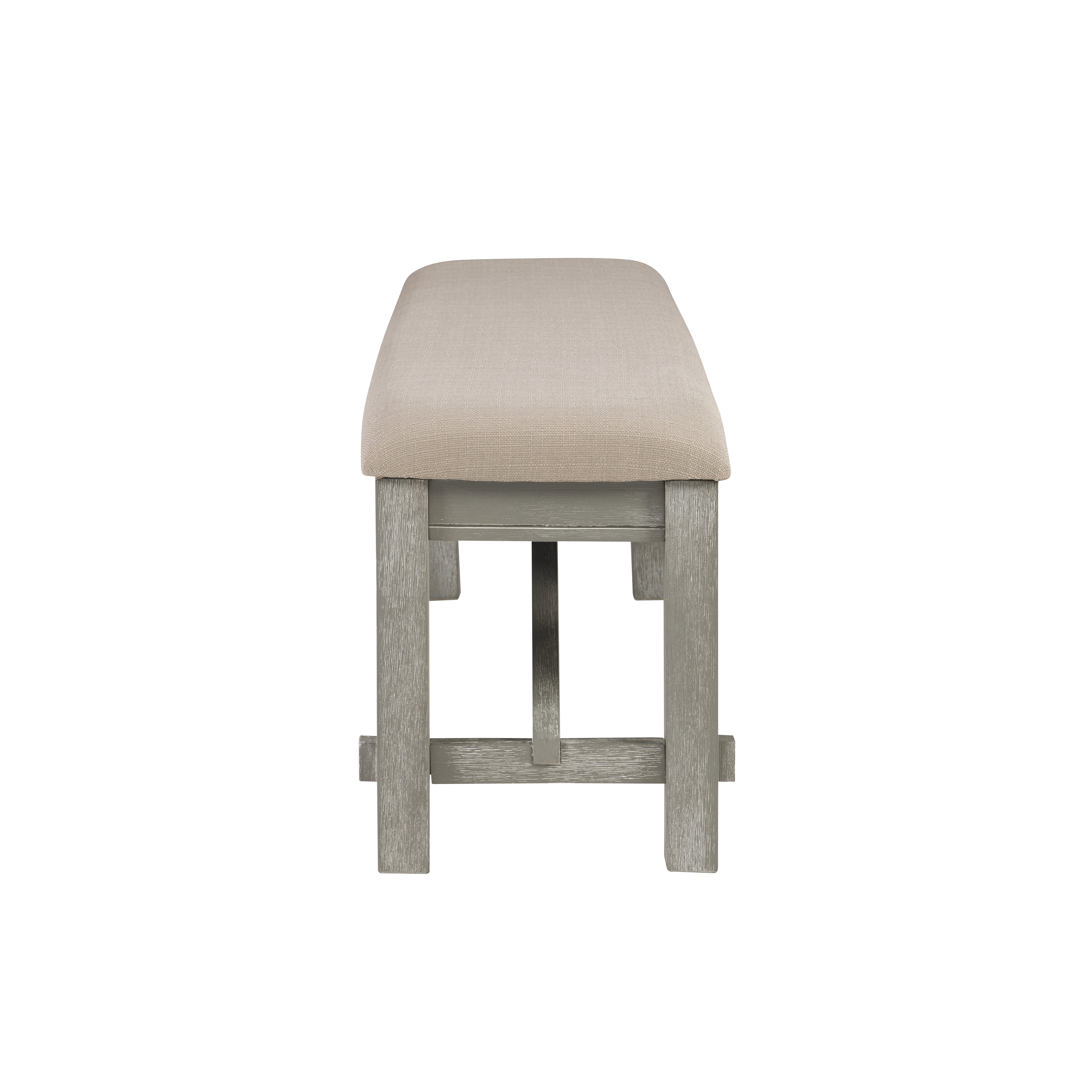 Correll Farmhouse Dining Bench, Weathered Gray Base with Tan Fabric