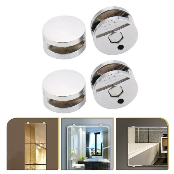 LEORX 4Pcs Silver Zinc Alloy Mirror Brackets for Home Bathroom Glass Floating Mount