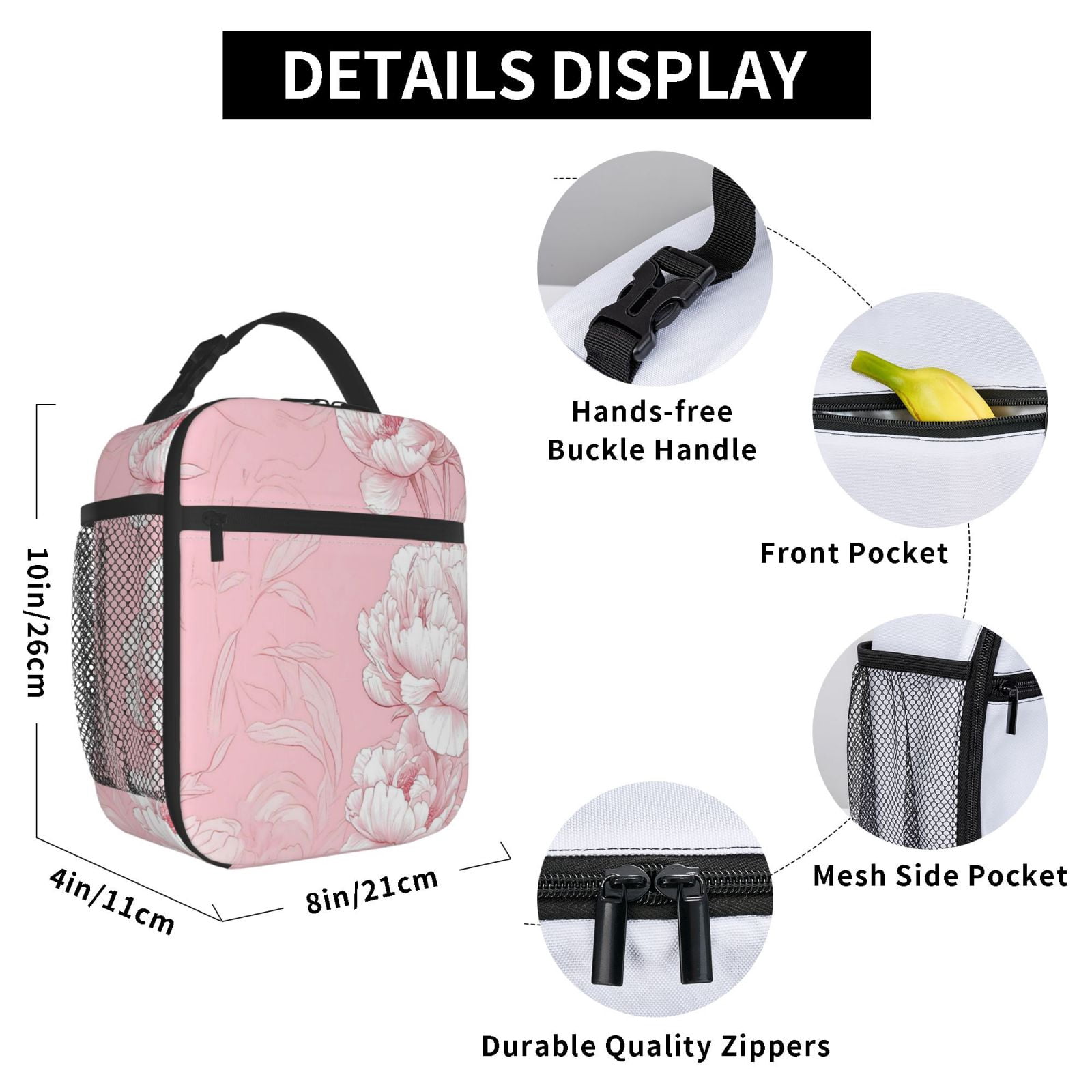 Lunch Bag For Women Men Insulated Portable Lunch Box Bento Box Office Picnic Travel Cooler Bag Flowers (21)