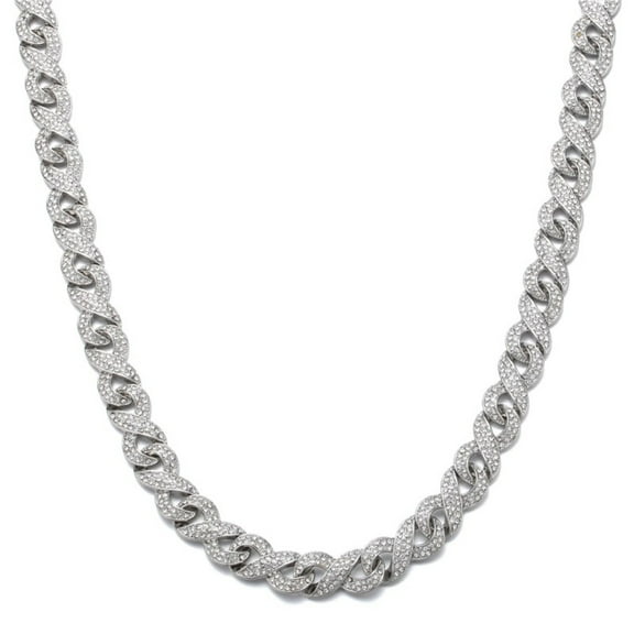 FEEL STYLE Adult 13MM Silver Plated Alloy Cuban Chain Necklace Male 5A Zircon Hip Hop Jewelry 20"