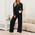 thumbnail image 6 of Usloyux Women's 2 Piece Lounge Set V Neck Long Sleeve Pullover Top and Wide Leg Pants Matching Tracksuit Outfits with Solid Casual Style, Black S, 6 of 8