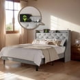 thumbnail image 4 of Gewnee King Size Upholstered Platform Bed with 16" Wingback Headboard,Button Tufting & Nailhead Trim,Built-In Charging Station,Headboard Storage Shelf,Underbed Storage,Light Gray, 4 of 10