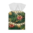 thumbnail image 2 of POLERO Suqare Tissue Box Holder, 5.1"X5.1"X5.5" Waterproof Tissue Box Cover PU Leather Facial Organizer for Dresser Bathroom Home Decor (Happy Chrsitmas Bell), 2 of 7