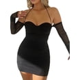 thumbnail image 2 of Mialoley Women's Summer Halter Bodycon Dress, Solid Color Off Shoulder Low Cut Long Sleeve Ruched Mini Short Dress for Party, 2 of 9