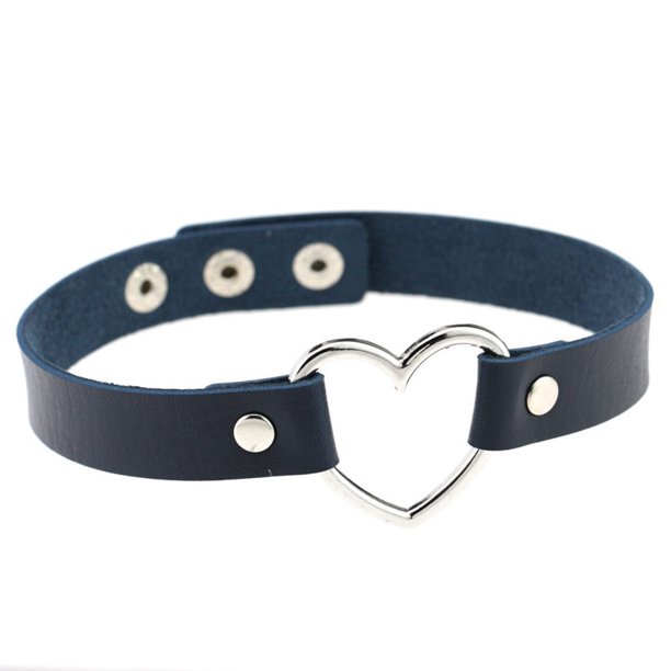 Collar con forma de corazón de melocotón de cuero sintético negro para mujer, estilo japonés, estilo punk, estilo harajuku, para discoteca, para chica suave