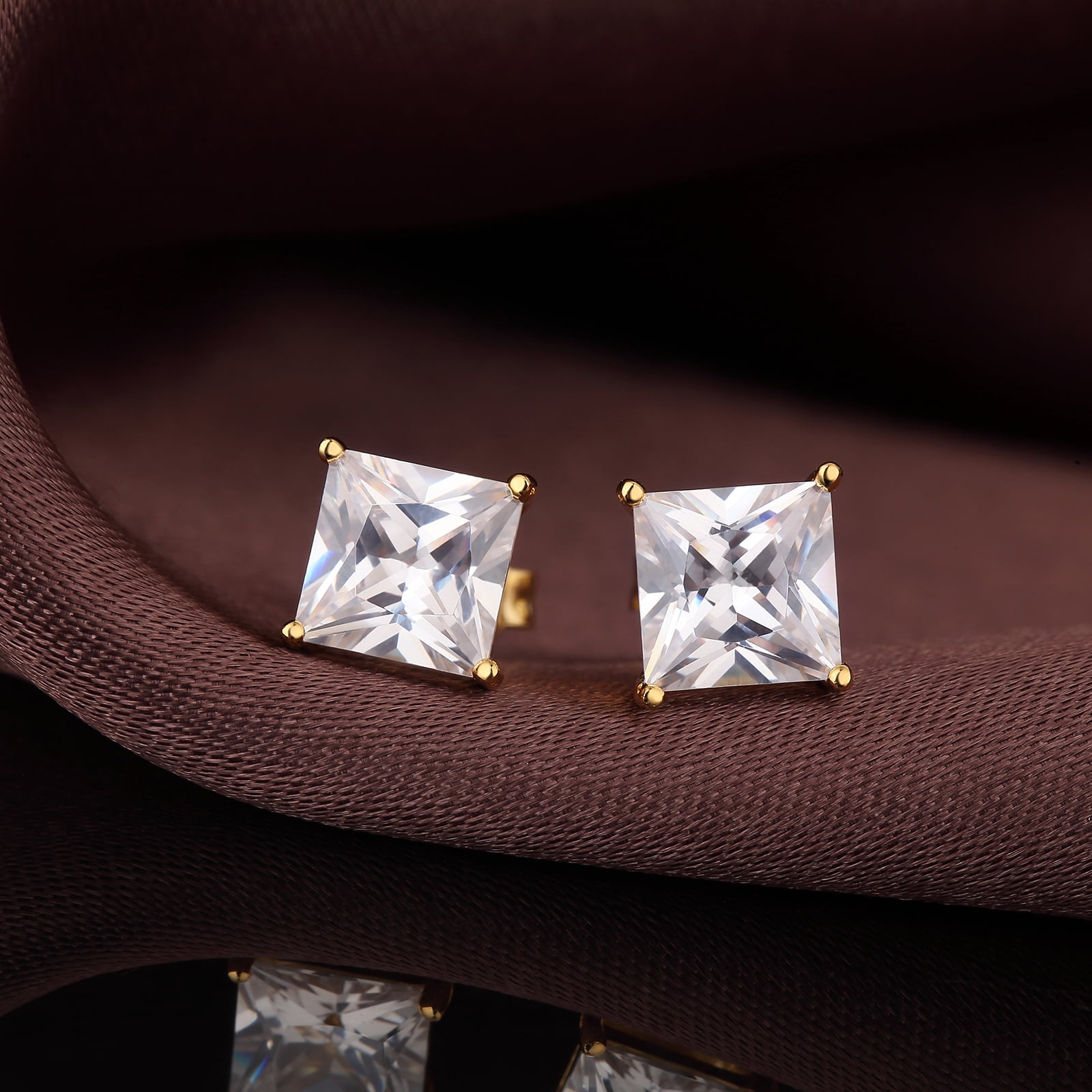 Men Earrings Gold Square Earrings for Men Women Stud Earrings Square Diamond Earrings Square Cubic Zirconia Earrings Gold Stud Earrings Square Gold Earrings 4mm