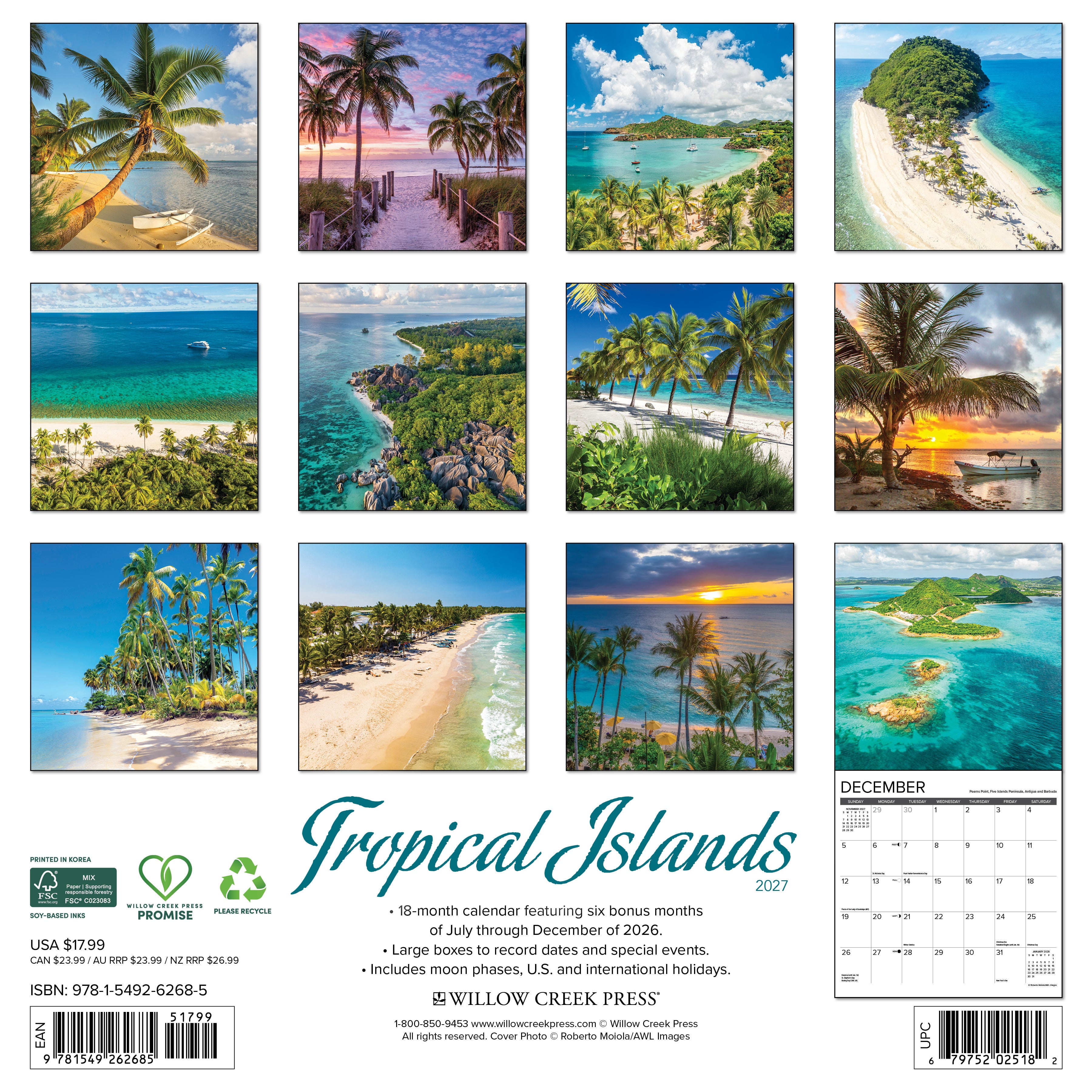 Willow Creek Press, Tropical Islands 2027 Wall Calendar