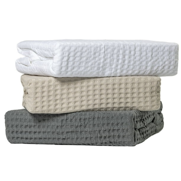 100 Cotton Waffle Bed Blanket, King, White