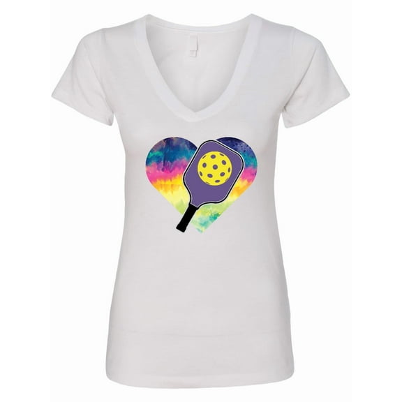 Inktastic Pickleball Lover Paddle Ball Retro Heart Women's V-Neck T-Shirt