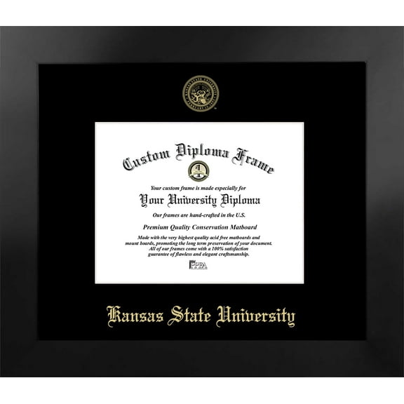 Kansas State 9w x6h University Manhattan Black Single Mat Gold Embossed Diploma Frame with Bonus Campus Images Lithograph (value savings at $59)