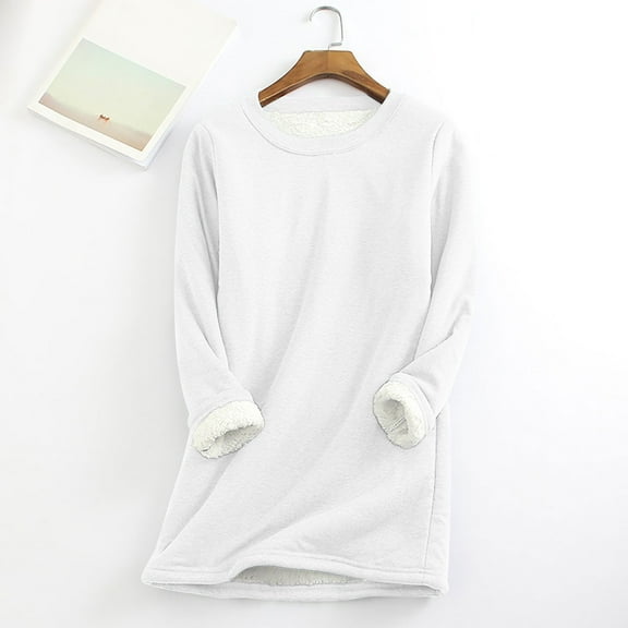 jsaierl Sherpa Lined Sweatshirts for Women Fuzzy Round Neck Loungewear Pullover Long Sleeve Casual Tunic Top Winter Thermal Underwear Top