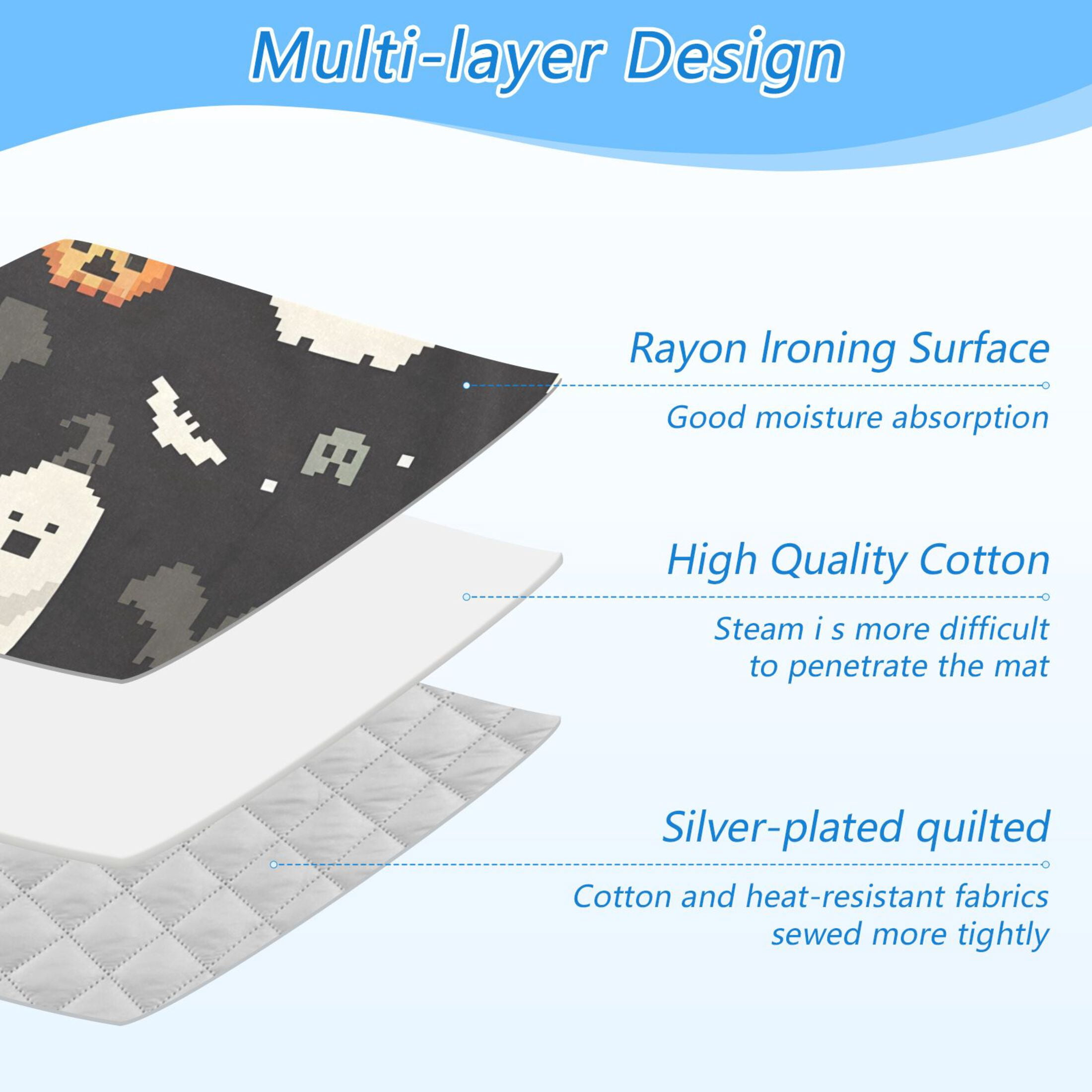 Halloween Pumpkins Bats Shadows Pixel Style Ironing Mat Blanket Portable Travel Ironing Pad Heat Resistant Pad 47.2" x 27.6”