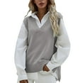 thumbnail image 1 of Women Casual Sleeveless V Neck Ribbed Knit Split Pullover Sweater Vest Blouse, 1 of 6