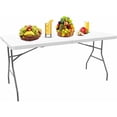 thumbnail image 1 of Mesa plegable plegable de plástico resistente, mesa plegable, plegable, mesa plegable, mesa, material: HDPE, carga máxima: 100 kg, 180 x 76 cm, color blanco, 1 of 4