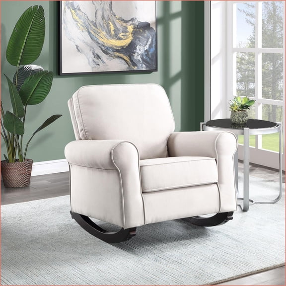 Rocking Chairs, Beige Fabric Rocking Chair with Wooden Frame | Fabric | Synthetic Wood