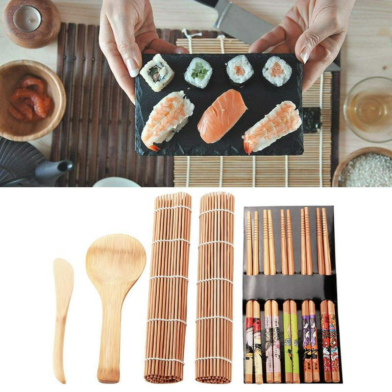 Ejoyous 13pcs/set Bamboo Sushi Making Kit Family Office Party Homemade Sushi Gadget for Food lovers, Sushi Mat, Sushi Tool