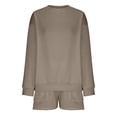 thumbnail image 5 of JIAYUE Women 2 Piece Outfits Sets Casual Long Sleeve Shorts Pocket Drawstring Solid Color Round Neck Top Loose Fit Female Trendy Clothing Set, 5 of 6