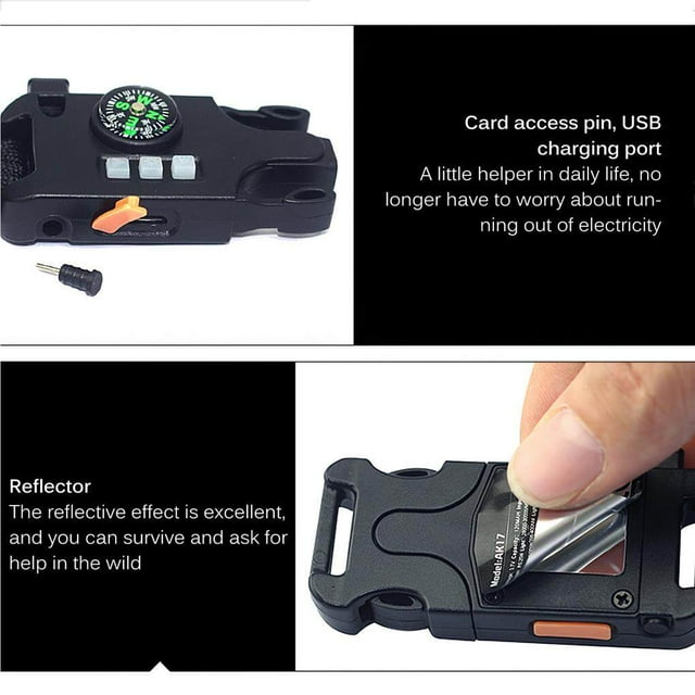 Montre de Survie Outils de Camping Équipement de Randonnée Torche Finition Soignée Fournitures Extérieures Cadeau Polyvalent Gadget d'Urgence Noir