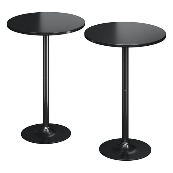 Round Bistro Pub Table 2 Pack Modern Style Metal Base MDF Top Cocktail Bar Table Counter Bar Height for Pub, Dining Room, Party (Full Black)