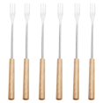 thumbnail image 1 of Set of 6 Cheese Fondue Forks Fondue Cutlery Stainless Steel Cheese Fondue Cutlery with Heat Resistant Handle,Wood Colour, 1 of 1