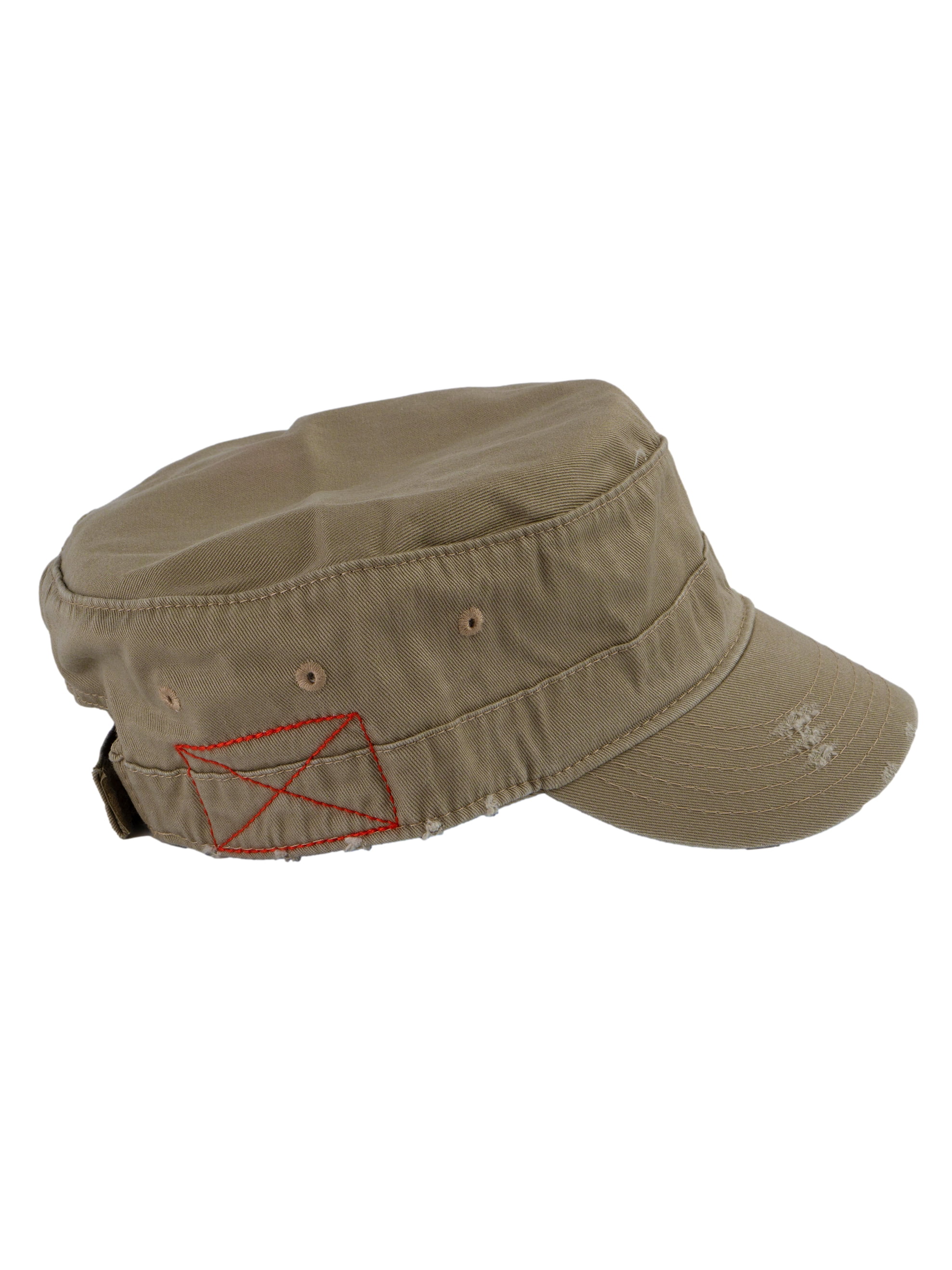 Distressed Washed Vintage Army Cap Military Style Hat, Khaki Distressed Washed Vintage Army Cap Military Style Hat, Khaki