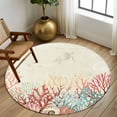 thumbnail image 2 of Round Rugs 8 Ft, Red Coral Coastal Non Slip Area Rugs for Kitchen Bedroom Entryway, Summer Beach Ocean Shells Starfish Turtle Washable Carpet Runner Rug Floor Mats for Bedroom Home Decor, 2 of 9