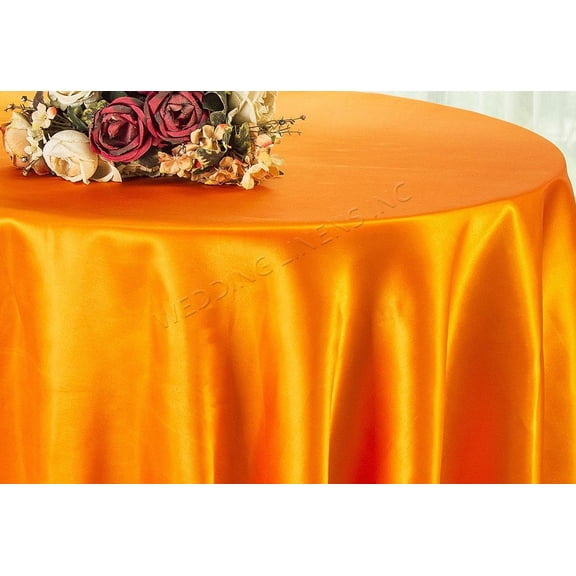 Wedding Linens Inc. 108" Round Satin Tablecloth Satin Table Cover Linens - Tangerine