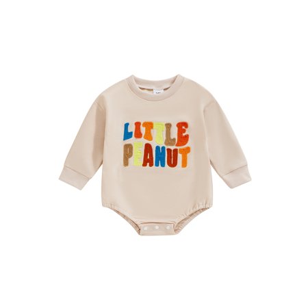

YASUTNKS Baby Fall Romper Letter Embroidery Round Neck Long Sleeve Sweatshirt Jumpsuit Streetwear