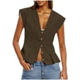 thumbnail image 5 of Clean Women's Peplum Tops Dressy Cap Sleeve Tee Shirts Casual Button Down Waistcoat V Neck Basic T Shirts Slim Fit Business Work Office Blosues Going Out Suit Clothes, 5 of 7
