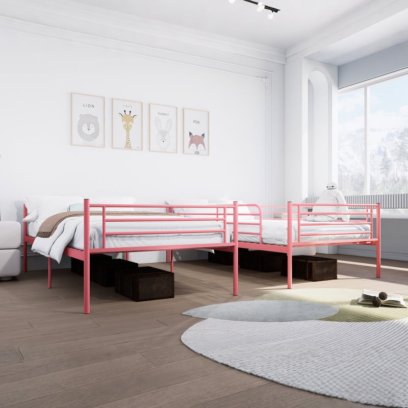 Twin Over Twin Metal Bunk Bed with Ladder, High Guardrails, Under-bed Storage, Noise-Free Design, Convertible to 2 Twin Beds