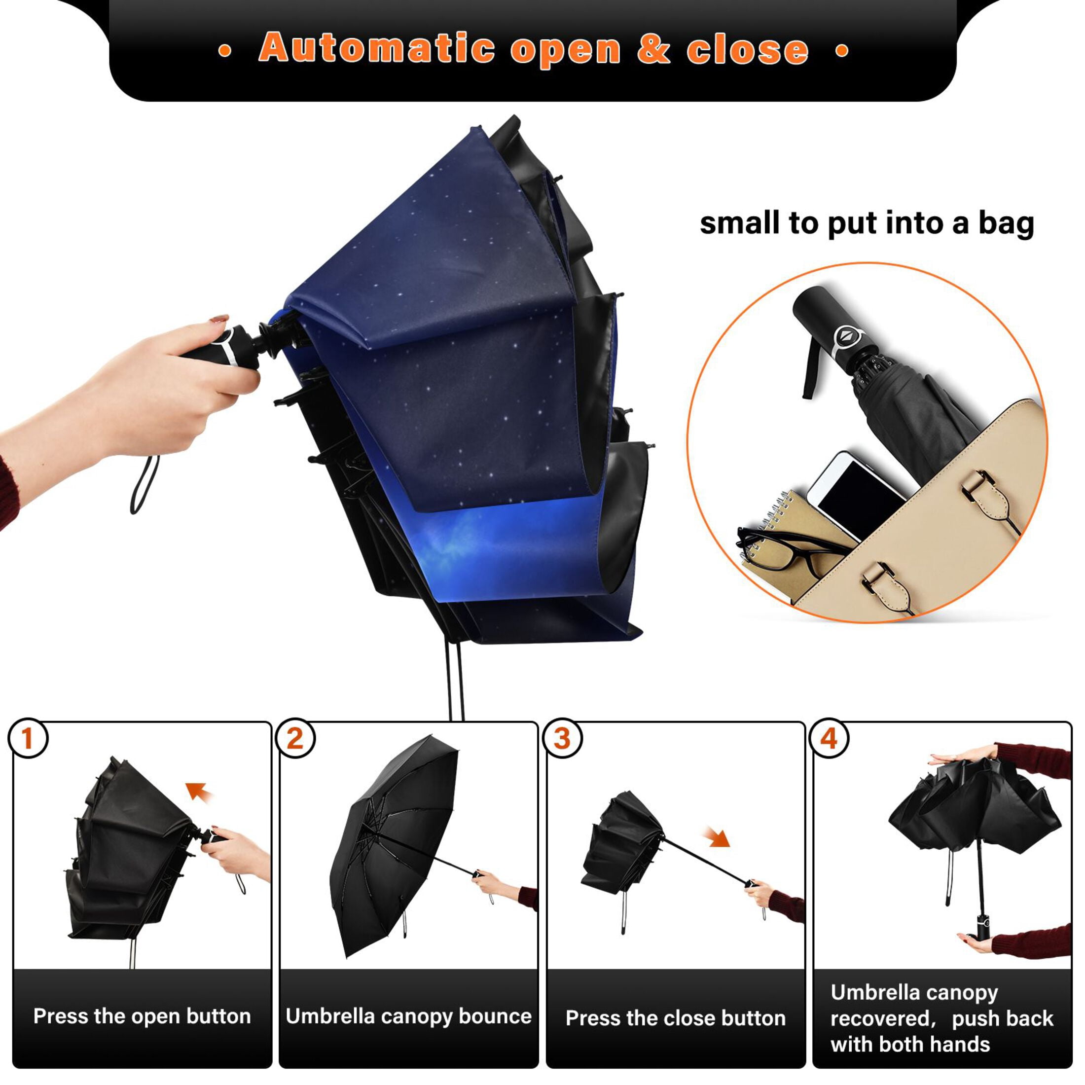 Starry Night Sky Extra Large Automatic Umbrella, UV Protection, Waterproof, Auto Open and Close