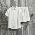 thumbnail image 2 of Stamzod Men's Tracksuits 2 Piece Summer Solid Color Short Sleeve Button Down Shirts and Shorts Loungewear Casual Loose Tracksuit Men Short Sets with Pocket White L, 2 of 7