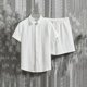 thumbnail image 2 of Pajama para Hombres Conjunto Suelto de Manga Corta de Dos Piezas con Solapa, Tejido de Punto de Poliéster Suave, Comodidad de Toda la Temporada para los Hombres, Ropa de Salón Casual, 2 of 7