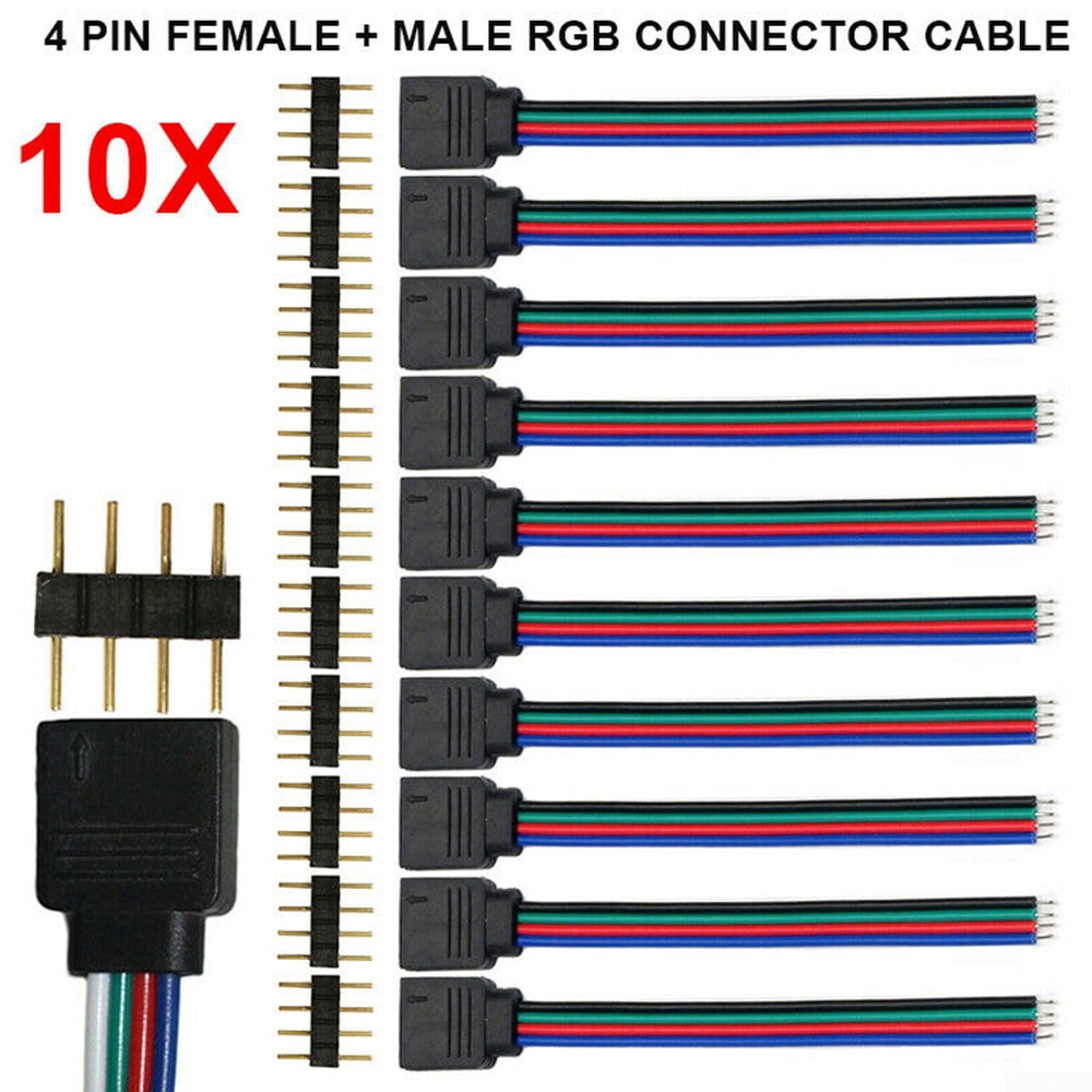 10x 4Pin Female Male Connectors 5050/3528 RGB LED Strip PCB Connector Cable 