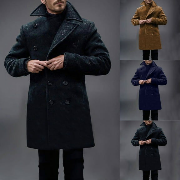Miluxas Mens Double Breasted Trench Coat Casual Lapel Collar Business Winter Long Overcoats Navy