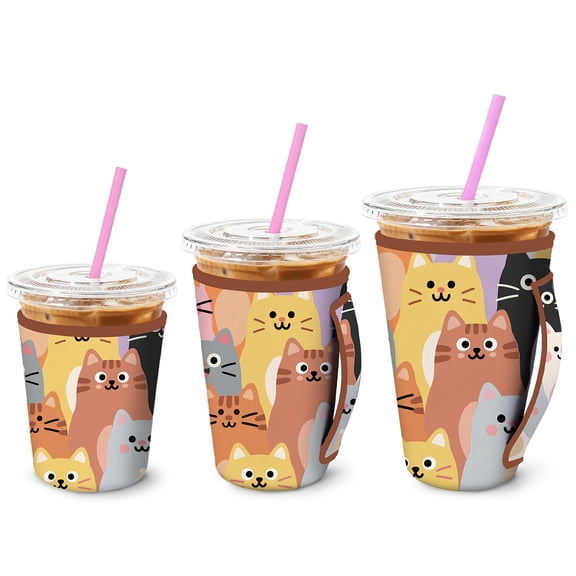 3Pcs 3 Styles Neoprene Cup Sleeve Insulated Reusable Coffee & Tea Cup Sleeves Cat Shape 80~90x105~155mm 1pc/style