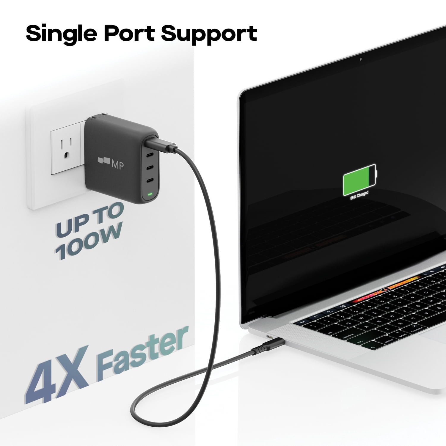 Mobile Pixels 100-Watt USB-C and USB-A Wall Charger, Black, 117-1001P01PT