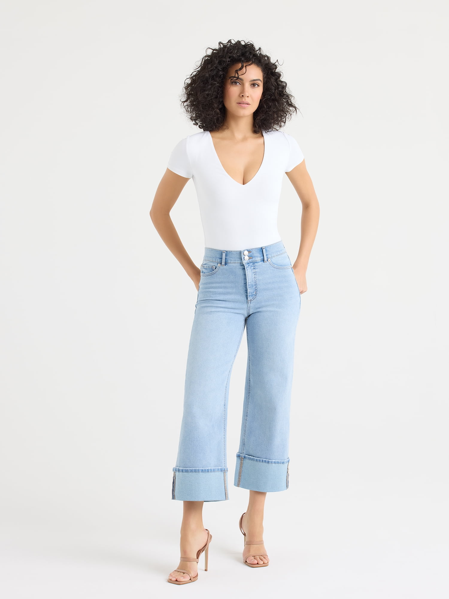 Sofia by Sofia Vergara Women's and Women's Plus Margot Wide Crop Super High Rise Jeans, 27" Inseam, Sizes 0-28