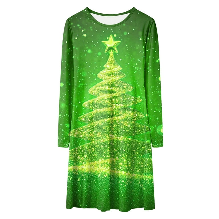 Gubotare Christmas Dress Tween Plaid Girls Fall Dress Floral Long Sleeve Dresses Size 11-12(Green,11-12 Years)