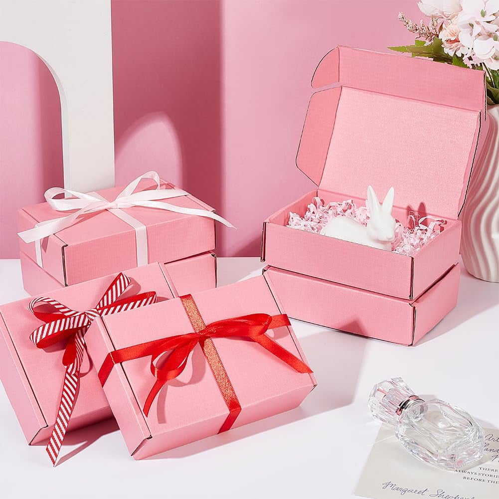 30pcs Cardboard Paper Shipping box Mailing Folding box Rectangle Pink 15x10x4cm