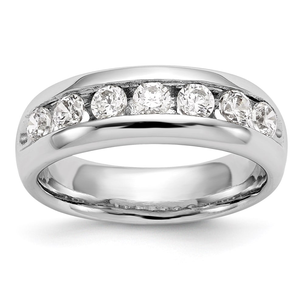 14K White Gold Ring Band Wedding Diamond Round 7-Stone Channel , Size 8