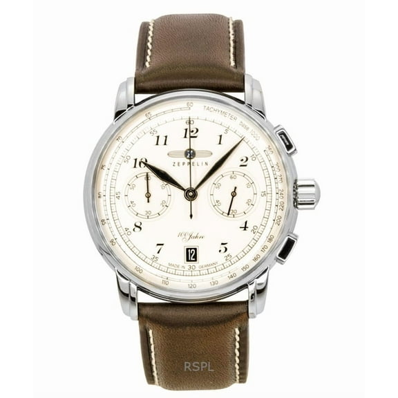 Zeppelin 100 Jahre Chronograph Leather Strap Beige Dial Quartz 76746 Men's Watch