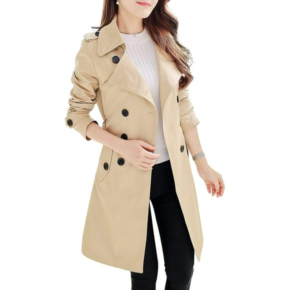 Nanjun Gabardina De Doble Botonadura Para Mujer (Khaki-14A)