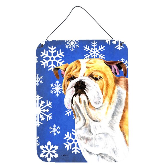 Carolines Treasures SC9374DS1216 Bulldog English Winter Snowflakes Holiday Wall or Door Hanging Prints 12WX16H