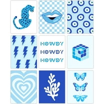 Aesthetic Canvas Wall Art Prints Blue Modern Art Preppy Room Decor Painting 9PCS Unframed Abstract Eyes Leopards Butterflies Love Artwork for Teen Girls Bedroom Living Room Apartment Dorm 1set