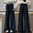 thumbnail image 5 of XXWXYD Clearence Girls Classic Wide Leg Jeans Retro Straight Denim All-Season Loose Fit Casual Pants for Preteens Soft Stretchy Fabric Trendy School Outfit Essentials, 5 of 9